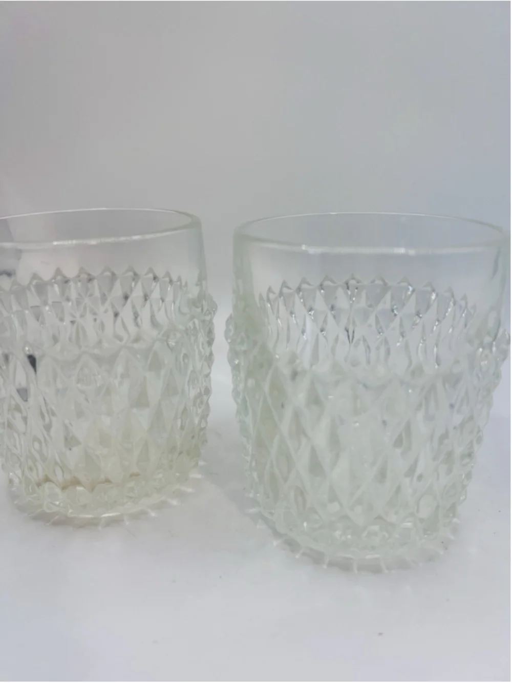 Set of (2) Vintage Indiana Glass Clear Diamond Point Old Fashioned Tumblers 3.5”